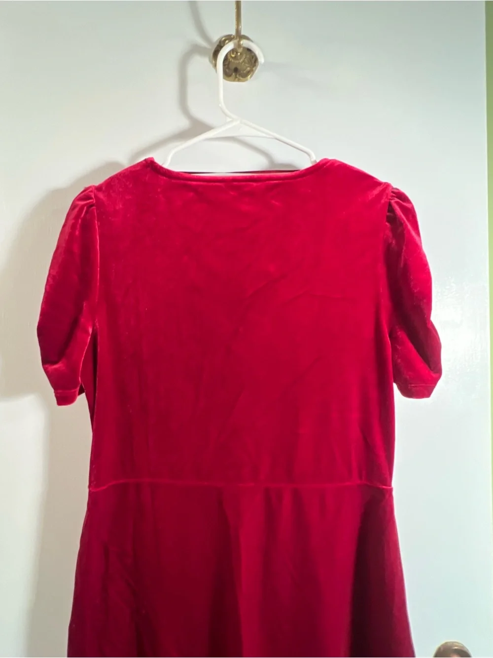 Time and Tru Womens Size Medium 8-10 V-Neck Puff Sleeve Velvet Velour Mini Dress